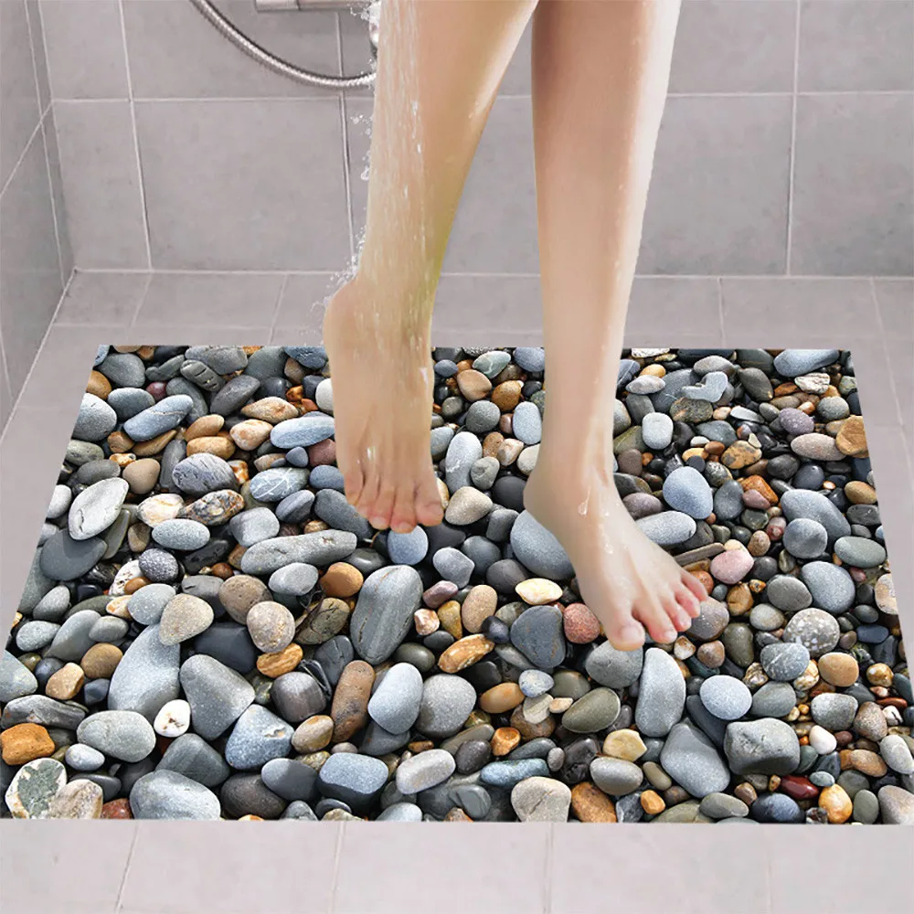 Funny 3D Pebble Bathroom Floor Sticker Removable Stickers Creative Home Living Room Bedroom Decoration Supplies