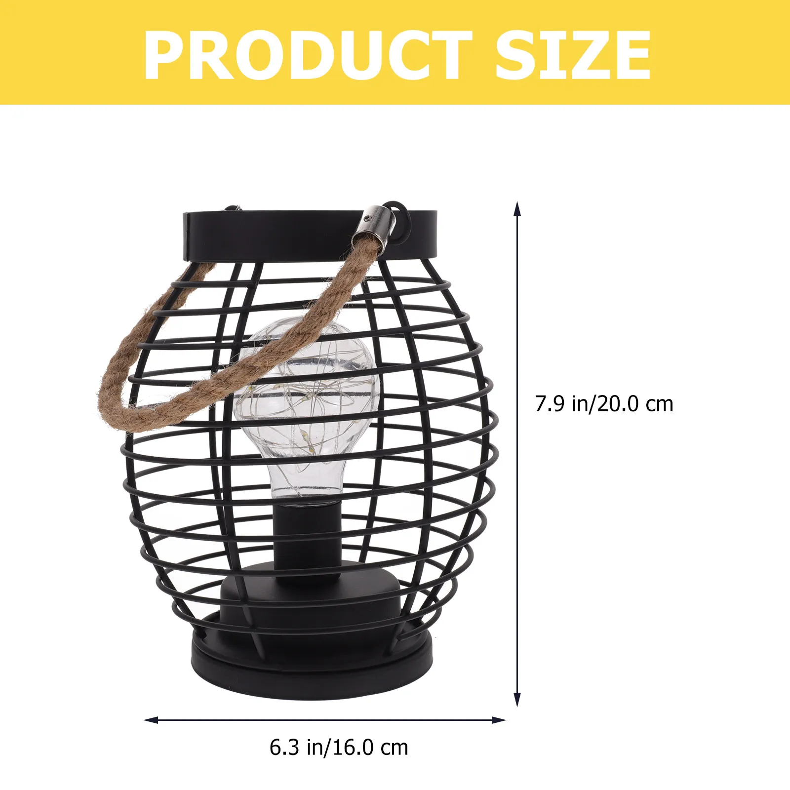 European Style Metal Cage Lantern LED Night Light Sturdy Rope Hanging Decor Lamp for Living Room Bedroom Garden Patio Table Desk