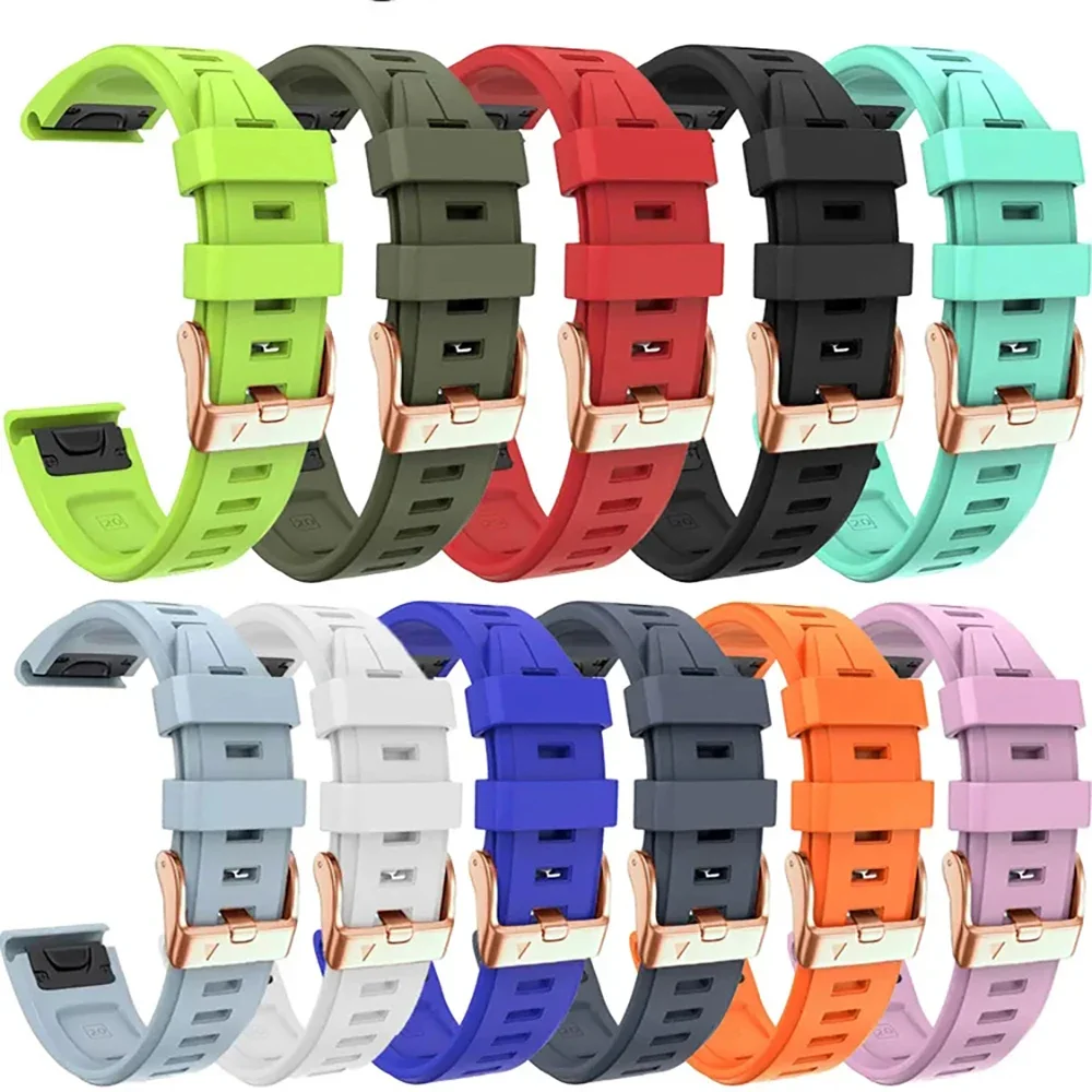 20mm Smart Watch Bands For Garmin Fenix 7S 6 6S Pro 5 5S Plus Rose Gold Buckle Straps Quick Release Silicone Bracelet Wristbands