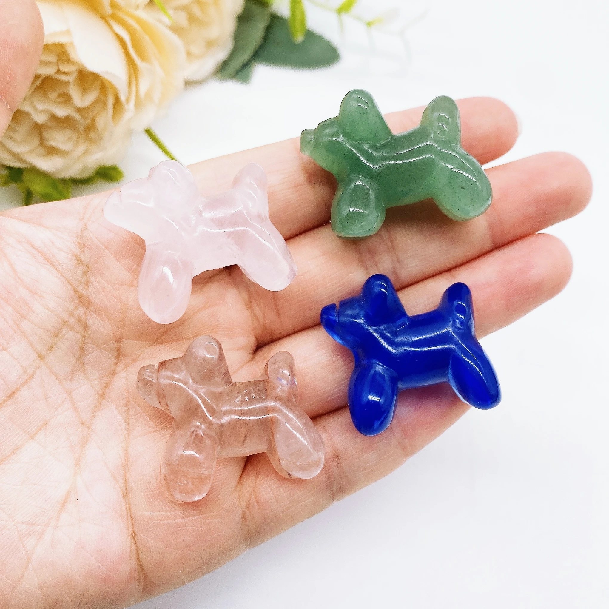 30mm Crystal Cute Cartoon Dog Poodles Natural Quartz Stone Animal Figurine Home Decor Office Gem Ornament Children Gift