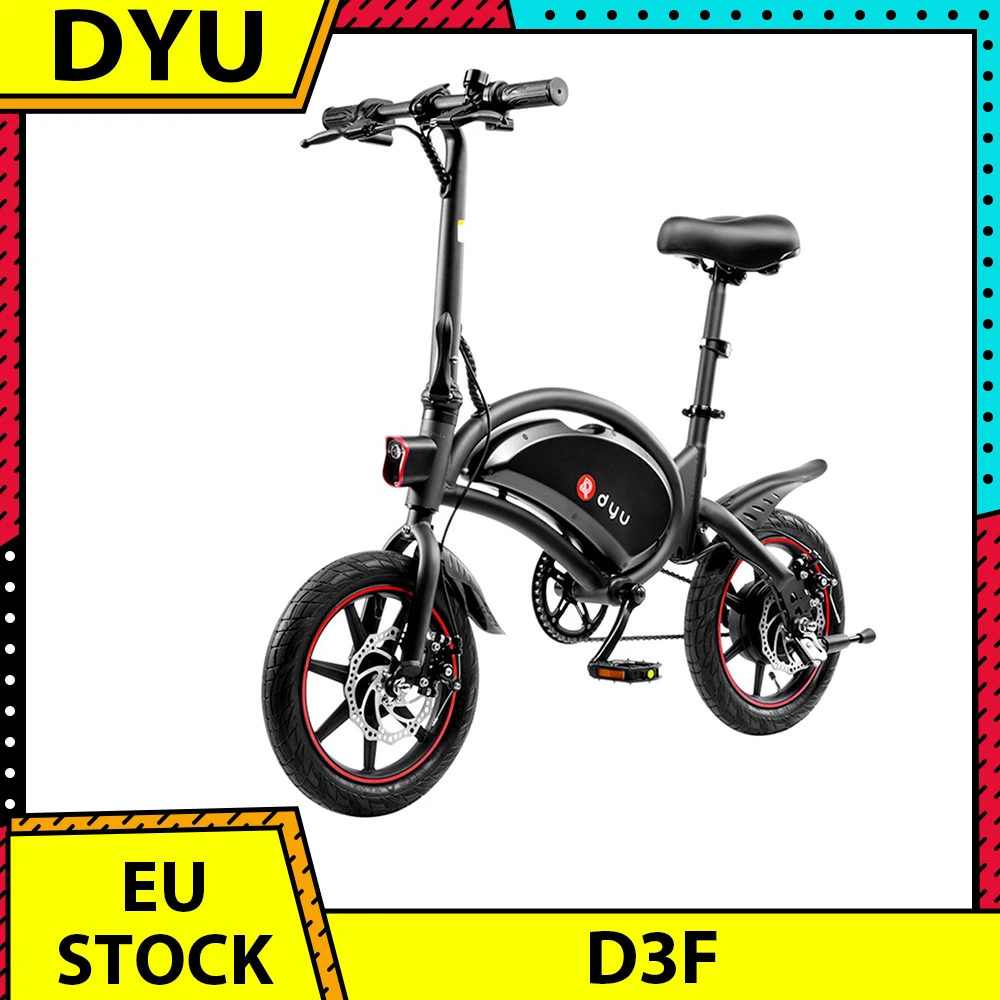 DYU D3F Electric Bike with Pedal Folding Moped Electric Bike 14 Inch Tires 240W 10Ah Battery Max Speed 25km/h Up To 45km Range