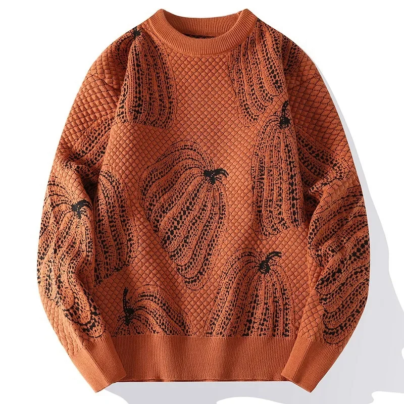 Halloween Pumpkin Sweater Top Autumn Winter Korea Sweater Knitted Shirt O-Neck Casual Long Sleeve Loose Jacquard Trendy Lazy Top