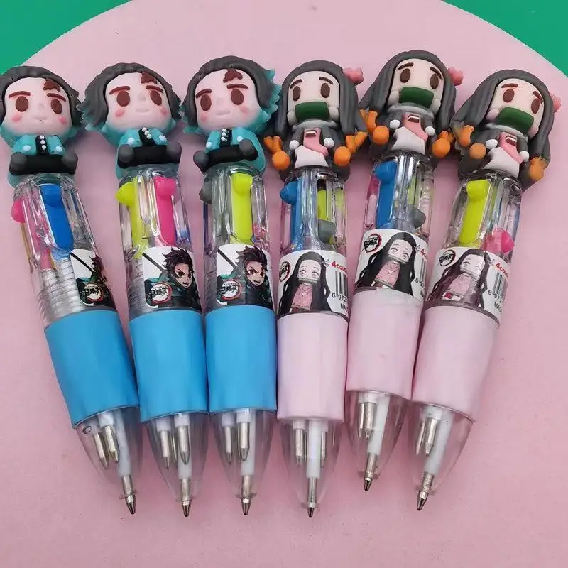 4 Colors Pen Demon Slayer Kamado Tanjirou Nezuko Surrounding Cartoon Mini Ballpoint Pen Student Write Stationery kids Toy