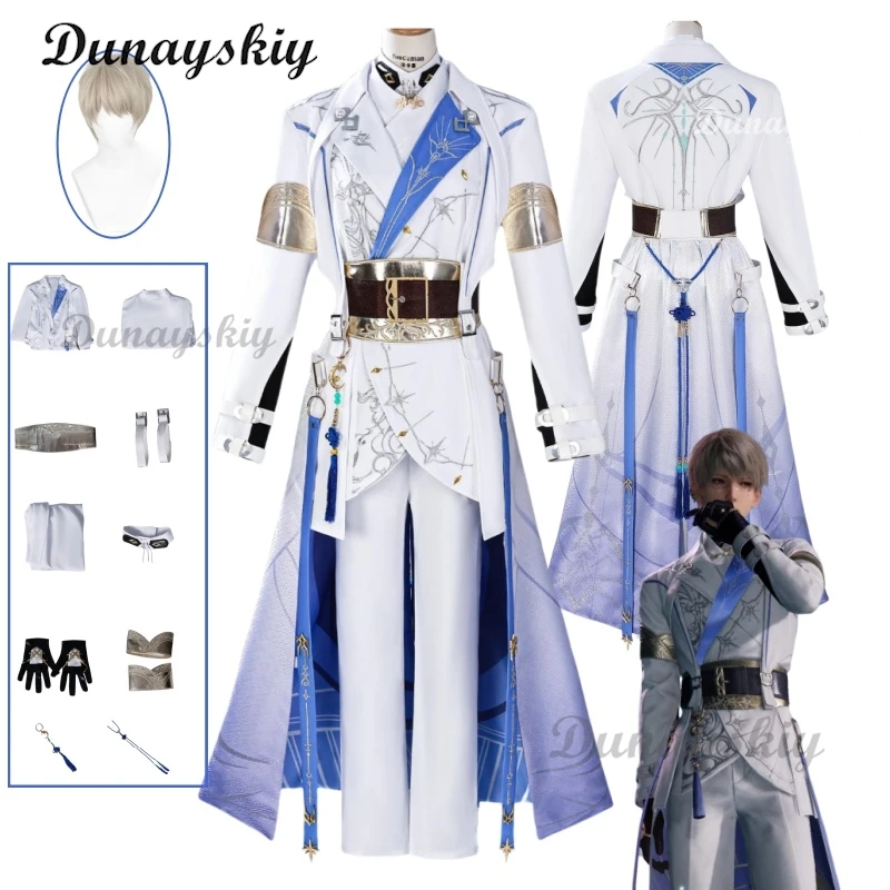 

Love and Deepspace Xavier Lumiere Cosplay Costume Wig Shimmering Moonlight Uniform Earrings Halloween Party for Women Men Props
