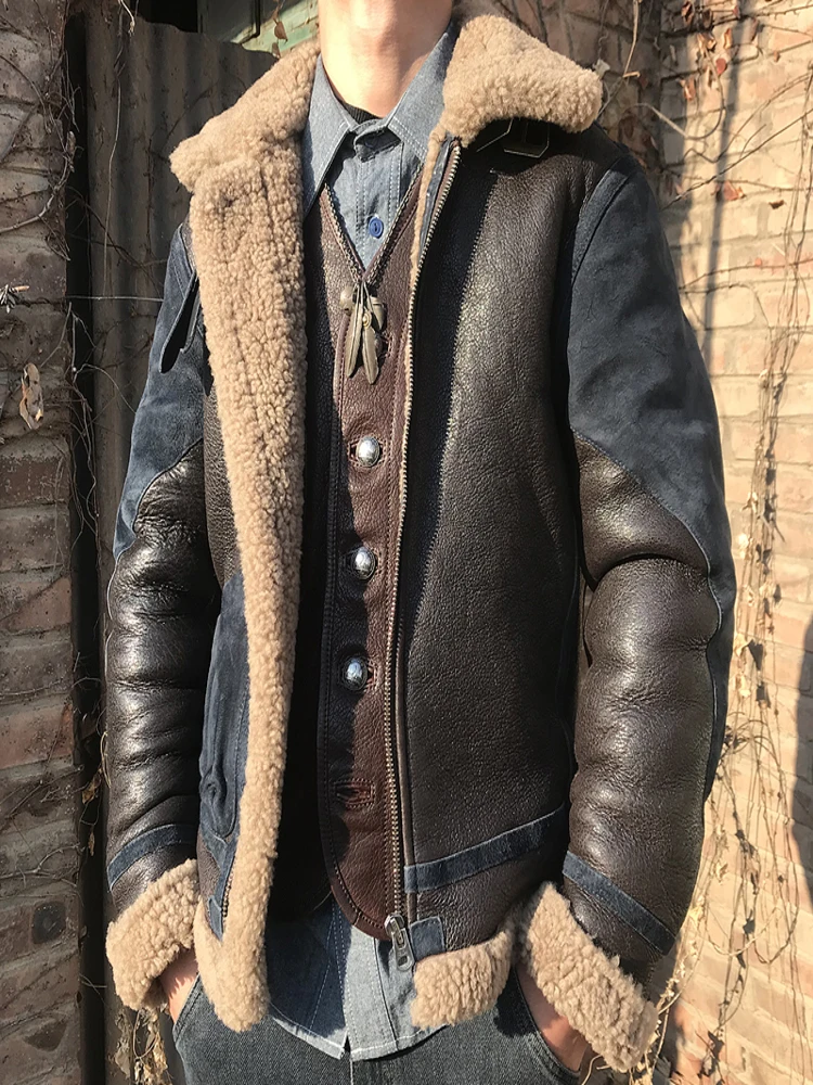 

YR!Free shipping.Super warm genuine leather coat.Vintage thick sheep wool coat.Winter 100% real Fur jackets.quality shearling