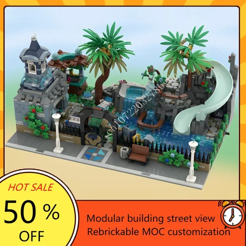 2368PCS Modular Swimming Pool Modular MOC Creative street view Model Custom Puzzle Architecture DIY Education Model Toys Gifts