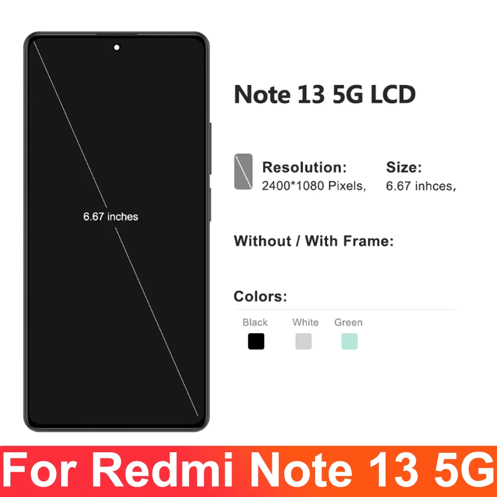 Tested AMOLED for Xiaomi Redmi Note 13 5G LCD display Touch Screen digitizer Assembly for Redmi Note13 2312DRAABC display