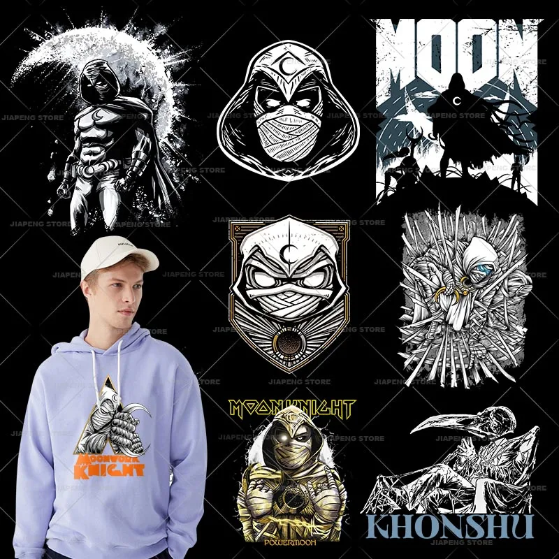 Disney Moon Knight Patches For Clothes Khonsu Marc Spector Heat Transfer Appliques Clothes Stickers for DIY Men T-shirt Hoodies