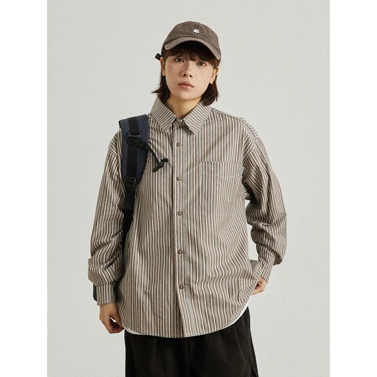 

Retro Striped Long Sleeve Casual Shirt Unisex Loose Fit Versatile Shirt Youth Trend Winter Youth Popularity Chinese Brand