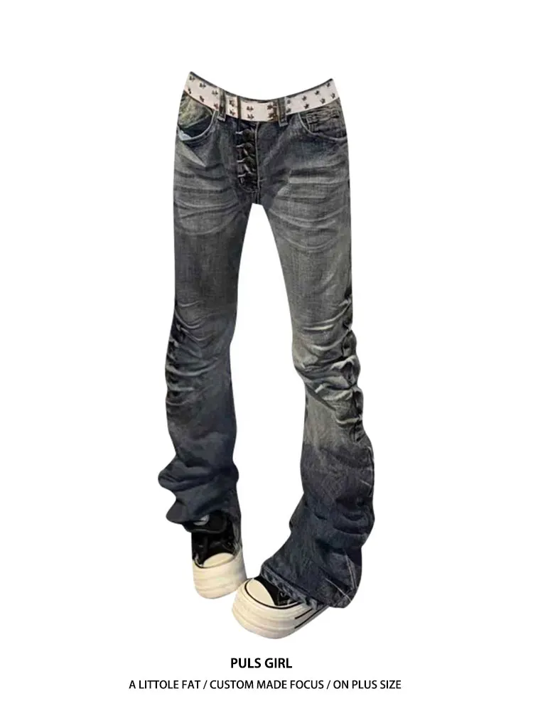 

Женские джинсы с высокой талией и широкими штанинами, облегающие, с эффектом потертости, в американском уличном стиле, повседневные, длинные брюки