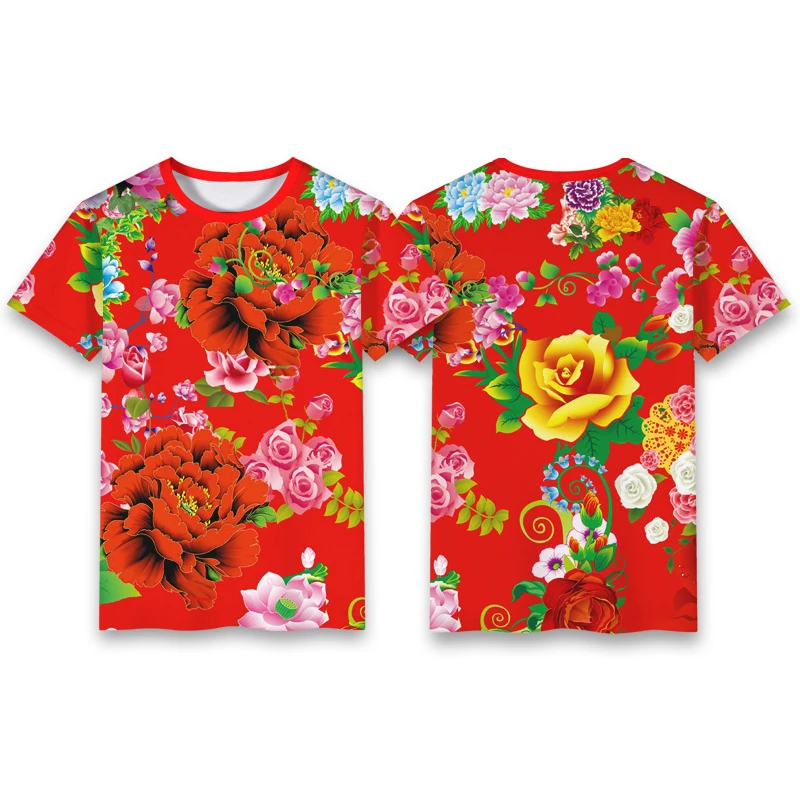 Northeast Flower Full Print Women's Round Neck Short Sleeve T-Shirt Summer Graphic Tee Casual Men's Sport T-Shirt