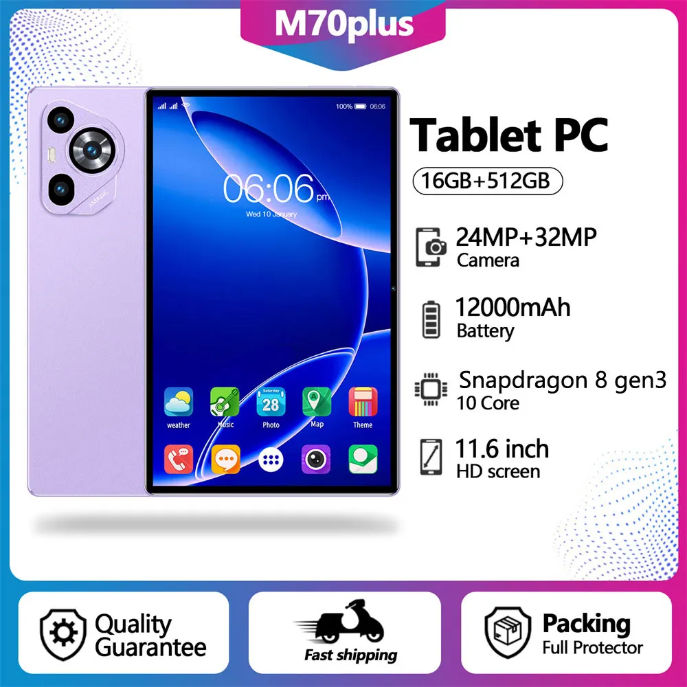 

2026 Case For M70 Plus Global Version 4G 5G Dual SIM Android 11.6HD Face Recognition Tablet 16GB+1TB PC For Children's Kid