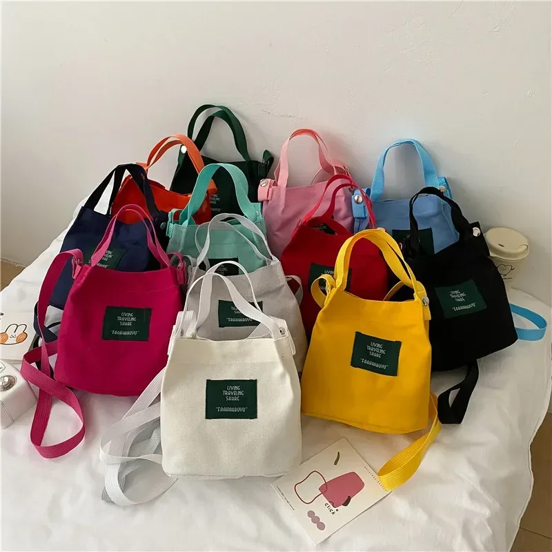 

Fashion Mini Canvas Handbags Casual and Artistic Women's Shoulder Bag Simple Solid Color Buckle Handbag Small Bucket Cloth Bag