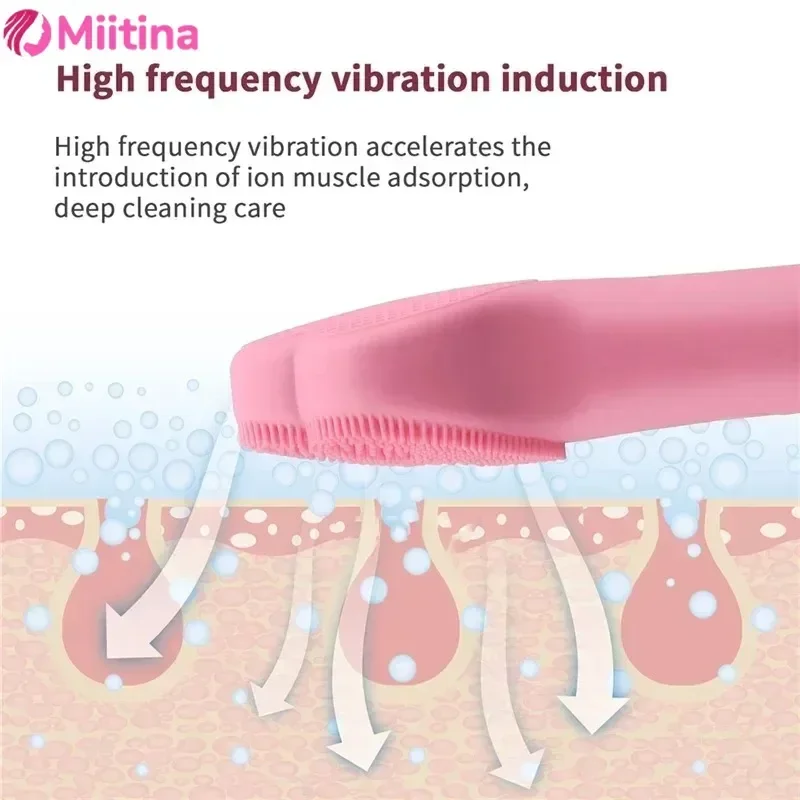 Miitina USB rechargeable blackhead remover, pore cleansing, electric silicone cleansing brush, vibrating sonic massager