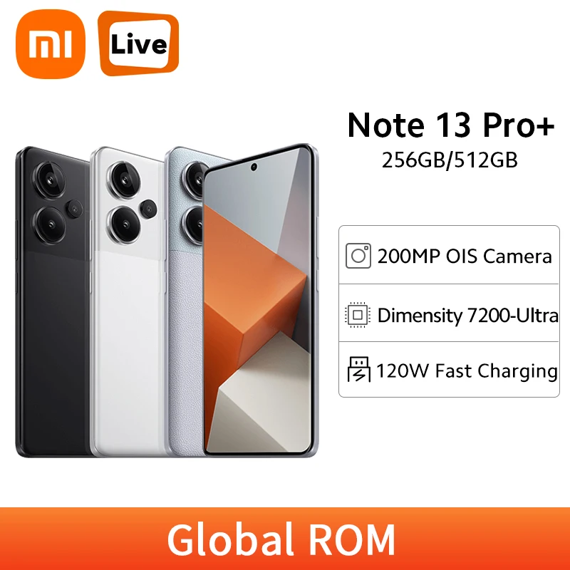 Xiaomi Redmi Note 13 Pro+ Plus Global ROM 5G Smartphone 200MP OIS Camera 1.5K 120Hz 120W Fast Charging MTK Dimensity 7200-Ultra