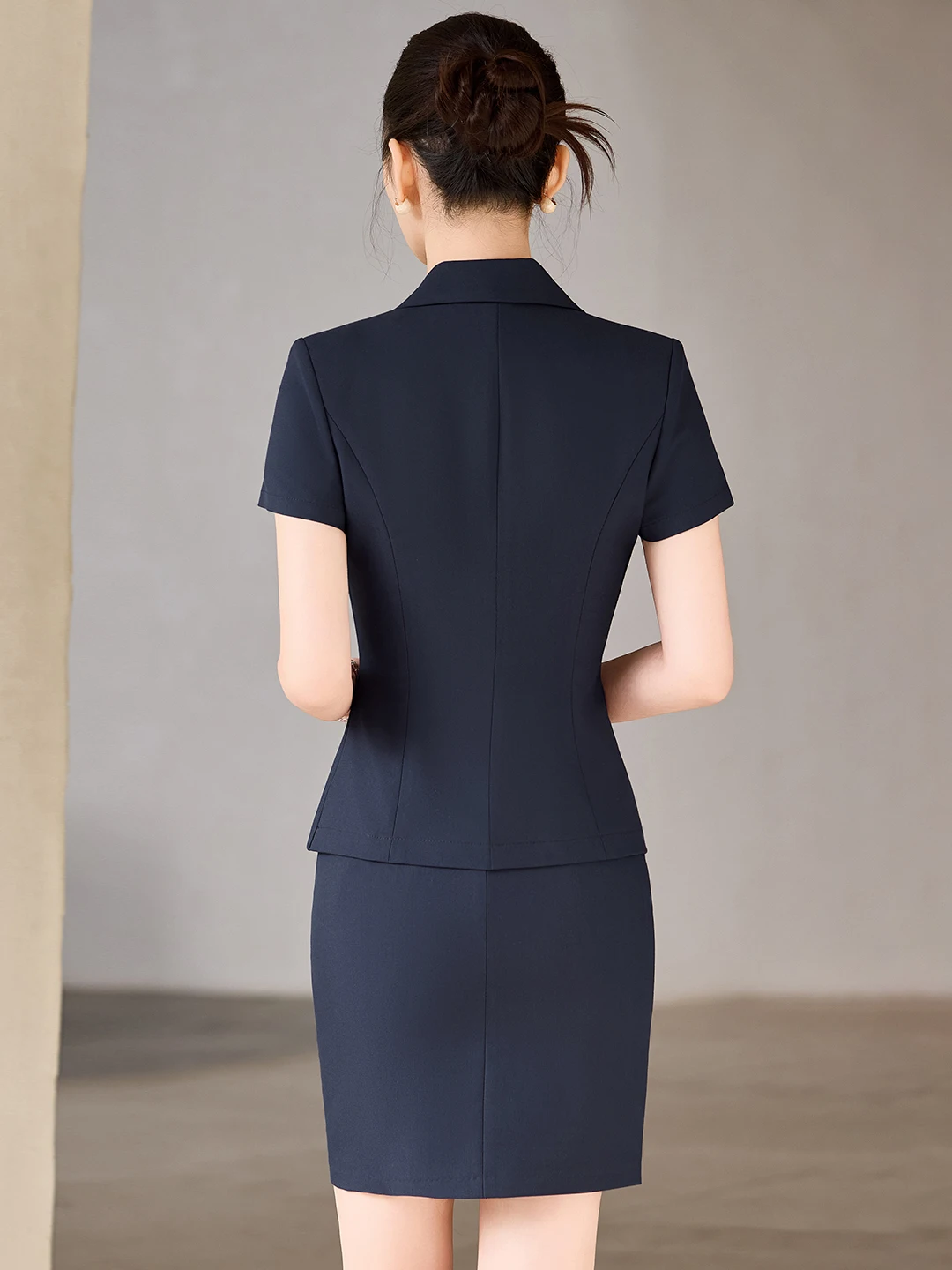Blue Short Sleeve Suit Set Women's Summer Thin Front Desk Hotel Work Uniform Bank Hall Professional Formal Workwear view 5