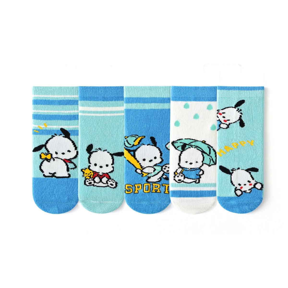 5 쌍 귀여운 Sanrio Pochacco 소년 소녀 짧은 양말 새로운 사계절 만화 애니메이션 편안한 양말 코튼 키즈 양말 선물