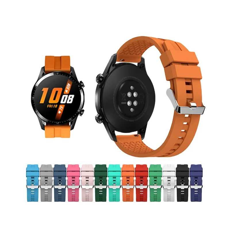 

20 22mm Pure Color Silicone Watch Strap With Black Steel Buckle Smart Watch Band for Samsung Huawei Watch GT