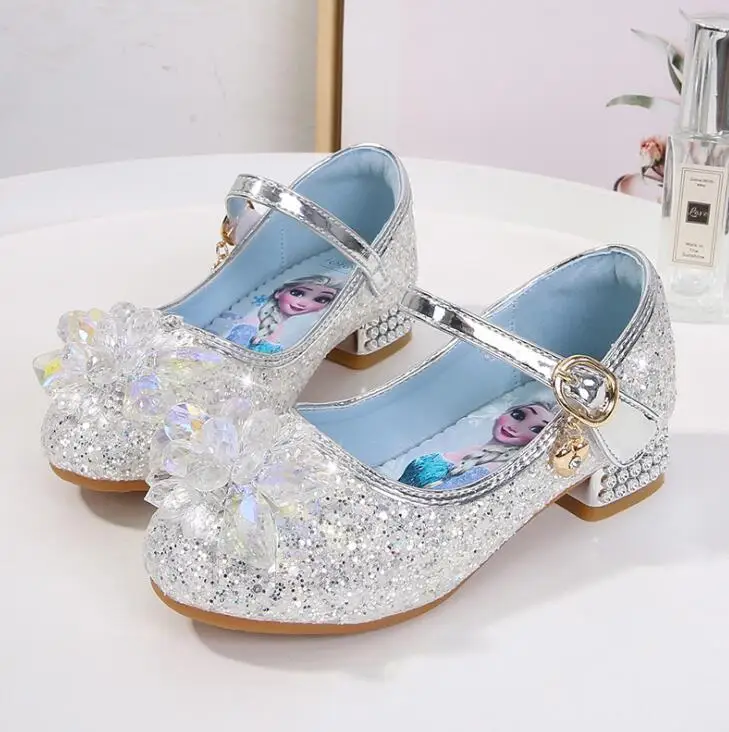 Fashion Little Girls Frozen Aisha Girls High-heeled Shoes Children Cartoon Princess Elsa Glitter Shoes Cute Girls Crystal shoes