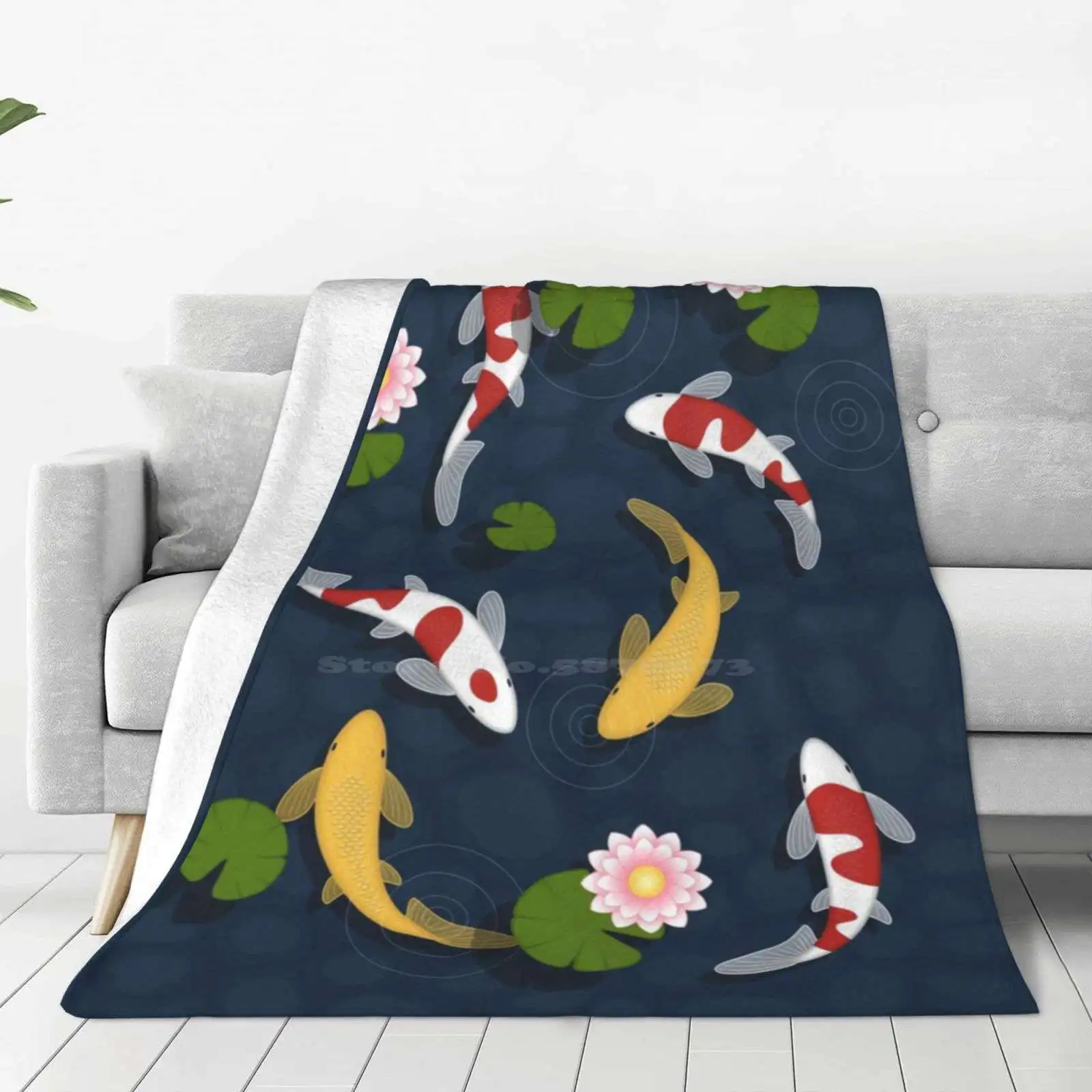 Japanese Koi Fish Pond Fashion Soft Warm Throw Blanket Simple Stylish Cute Cool Girly Koi Fish Pond Vector Minimalistic Carp