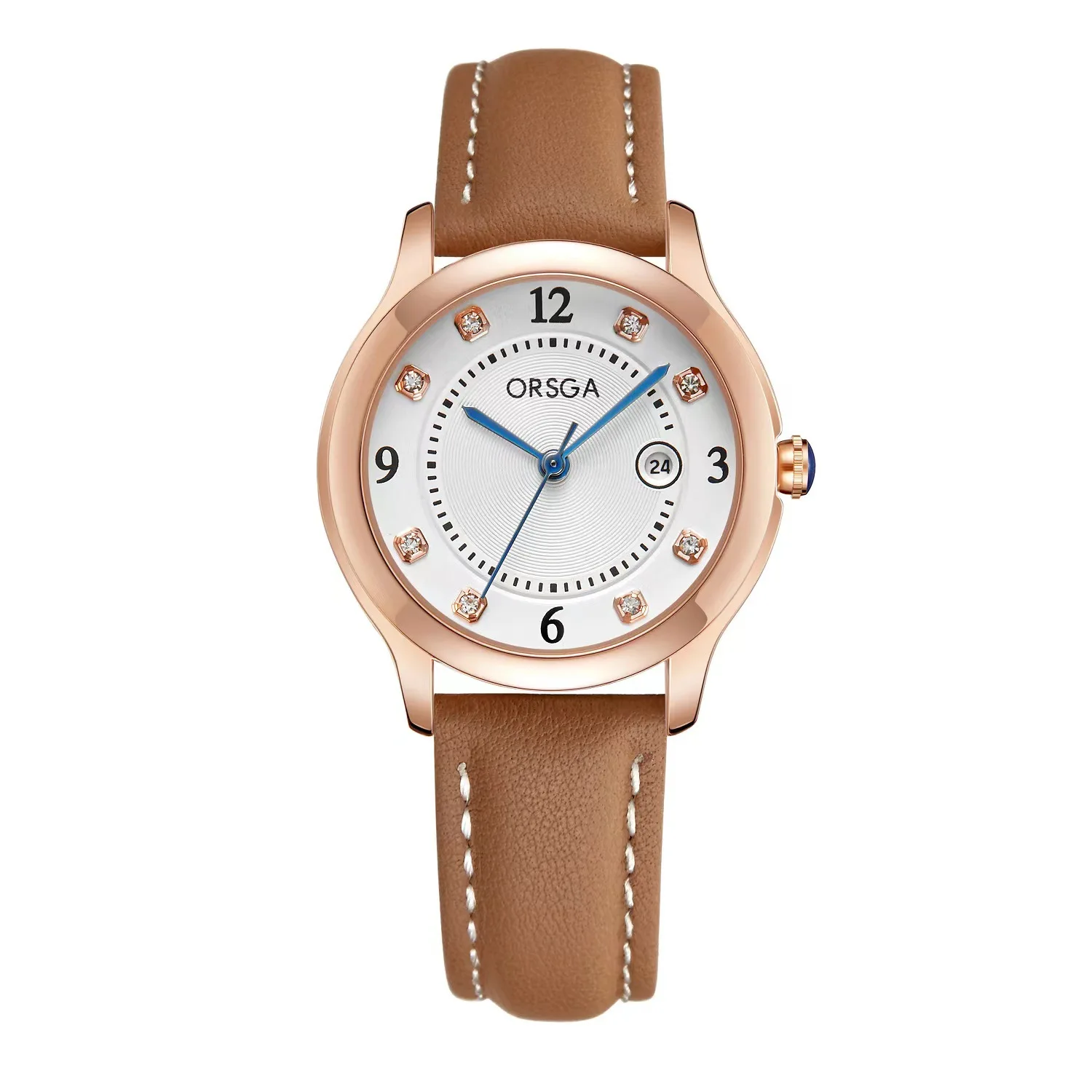 ساعة كوارتز للنساء مجموعة أزياء بقطر 33 ملم وحزام جلدي بسمك 11 ملم وتقويم موضع الساعة 3