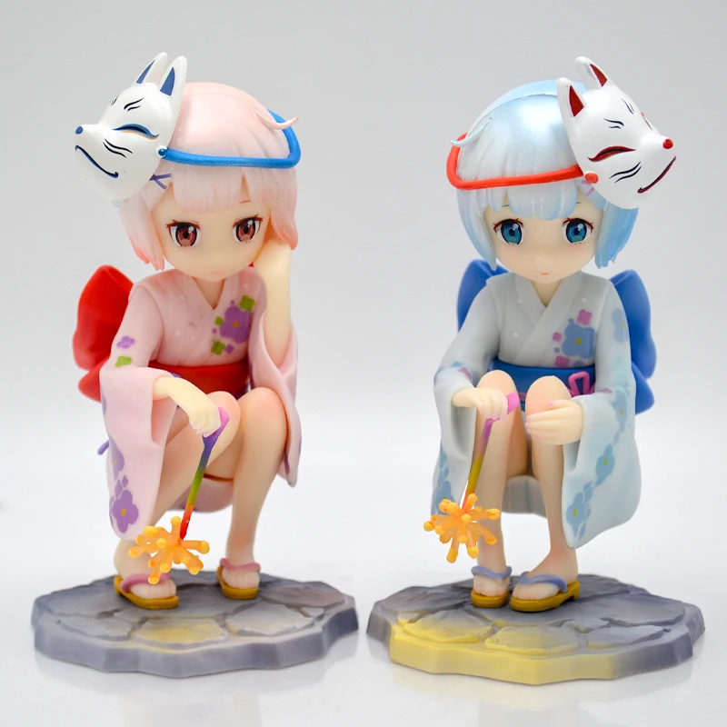 2pcs/set Re:ZERO Starting Life in Another World Ram/Rem Anime Girl Figure Childhood Summer Memories Action Figure Model Toy Gift