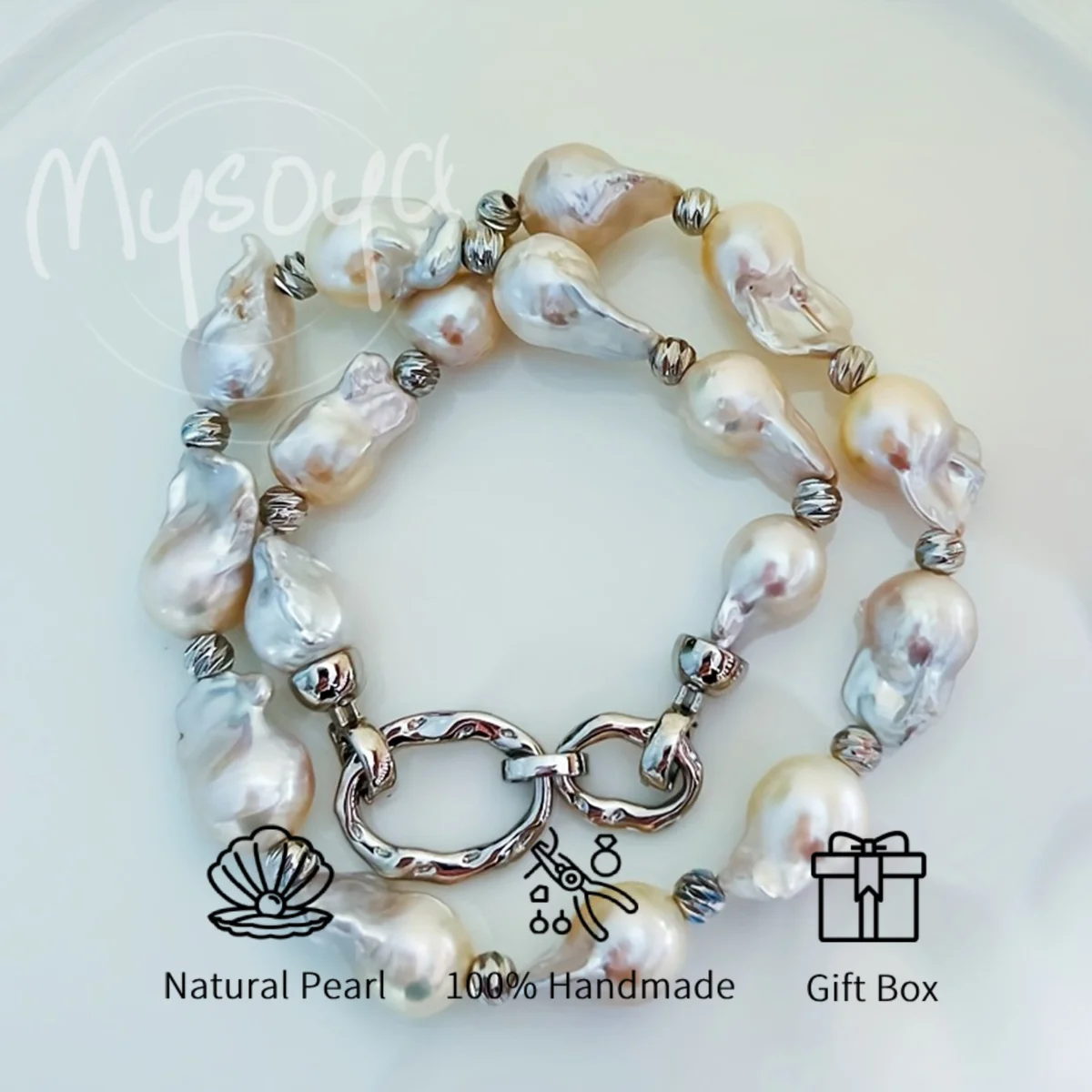 

MYSOYA 14-18mm White Baroque Freshwater Pearl Necklace With Gift Box Perfect Gift For Wedding Birthday Christmas New Year