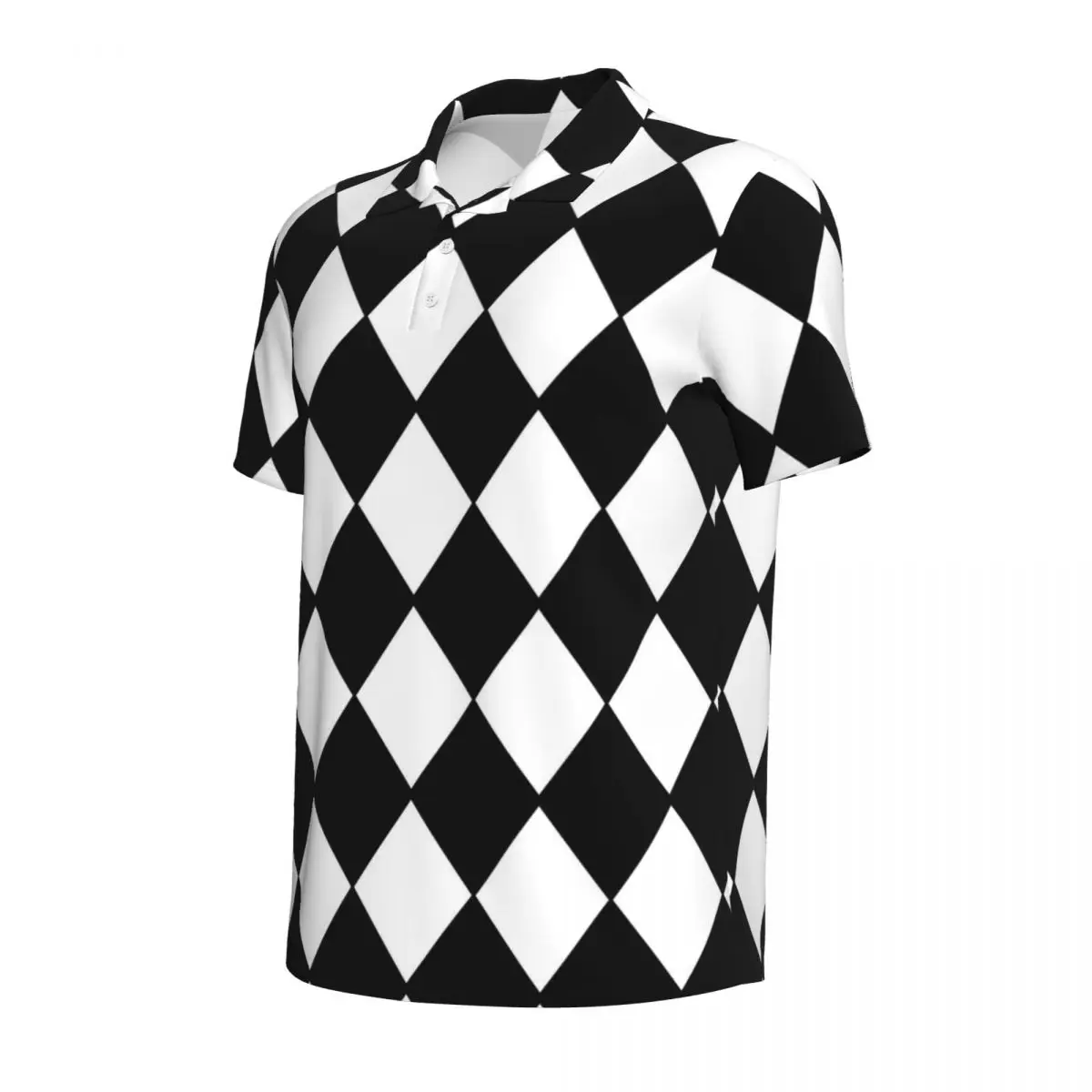 Check Print Polo Shirts Man Black and White Contrast Casual Shirt Beach Streetwear Collar T-Shirts Short-Sleeve Oversize Clothes