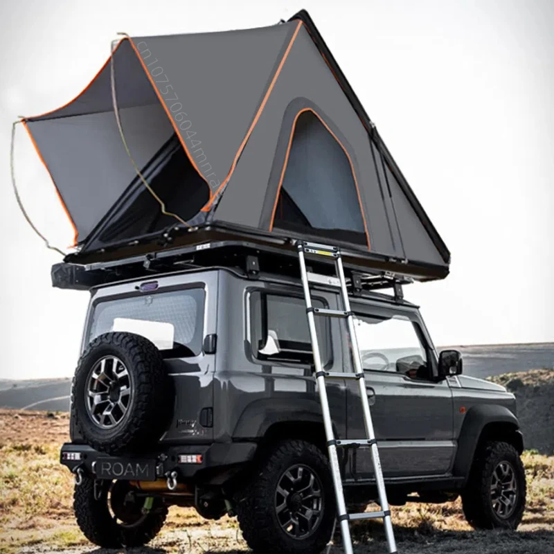 Outdoor Camping Windproof Car Tents, Car Aluminum Alloy Triangular Roof Tents, Sun Protection and Insulation Camping Equipment