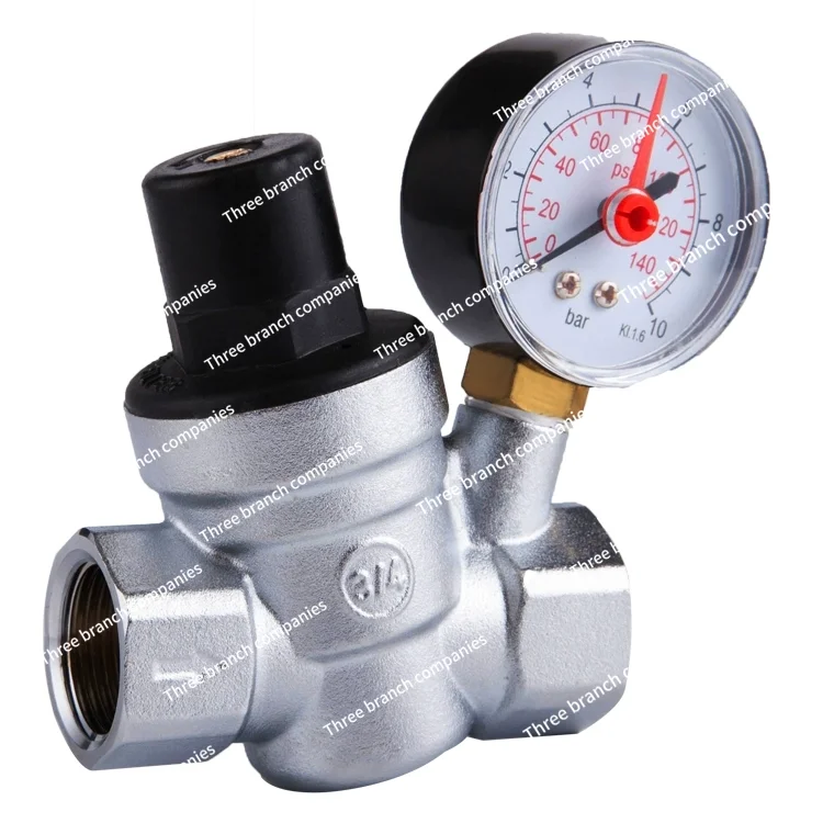 Brass chrome-plated pressure reducing valve, high-rise building water pressure with meter