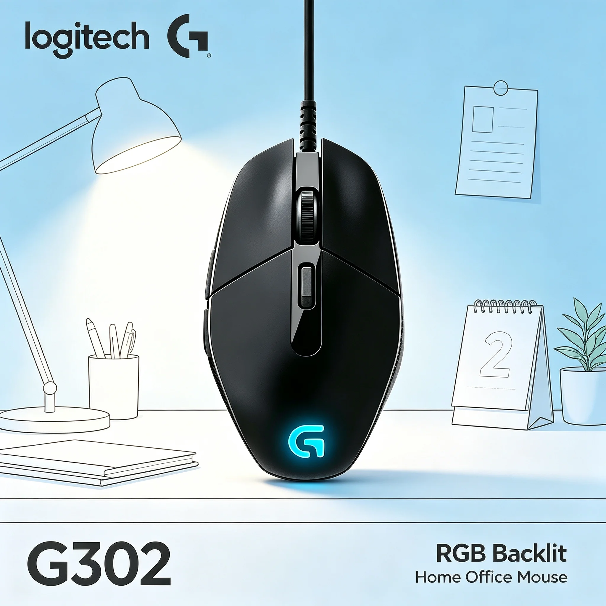 Logitech G302 Gaming Mouse Daedalus Prime Wired Tactile Feedback Clicks RGB Glowing Logo for CS2 Fortnite Apex Legends Online Ga