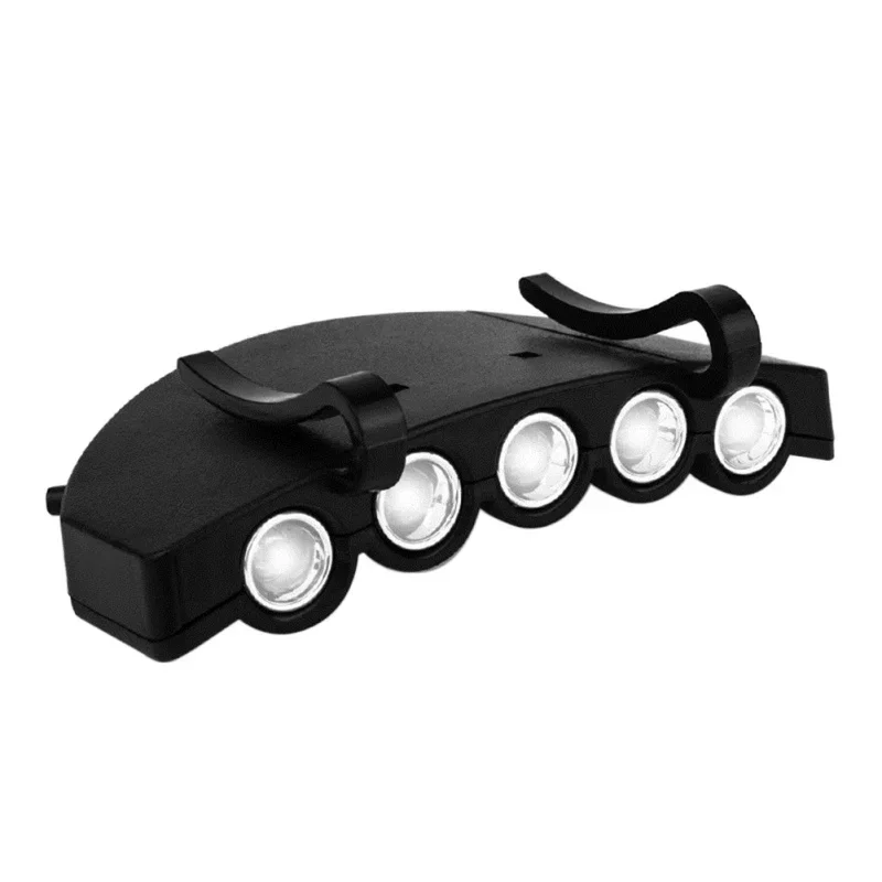 Super brillante pesca nocturna 5-LED tapa luz faro cabeza linterna cabeza sombrero Clip en luz pesca cabeza lámpara