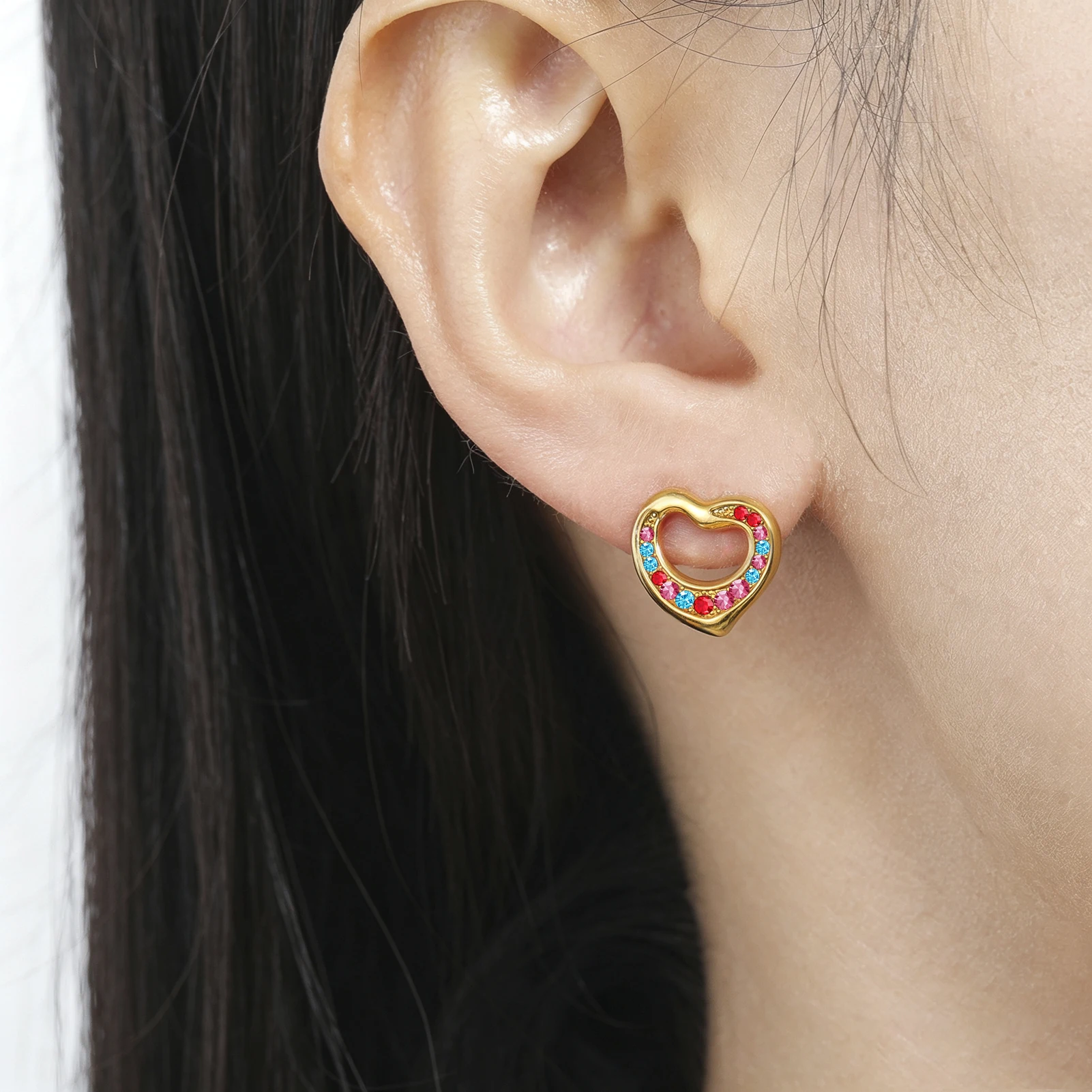Eueavan 3D Herz Kristall Ohrstecker Edelstahl mit eingelegtem Kristall in Herzform Ohrschmuck Damen Ohrringe Geschenke Großhandel – Detail 4
