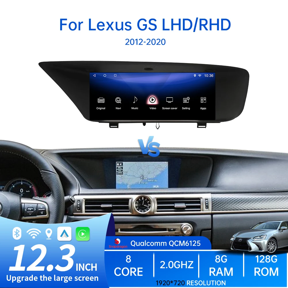 Android 13 GPS DSP Multimedia Player Car Radio CarPlay GS 2012-2020 Qualcomm Navi Stereo Amplifier OBD2 RGB Functions