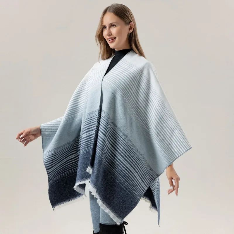 

Women's Imitation Cashmere Shawl Gradient Scarf Large Shawl Printed Plaid Cardigan Wool Sweater Wide Pine Raincoat Blanket Cloak