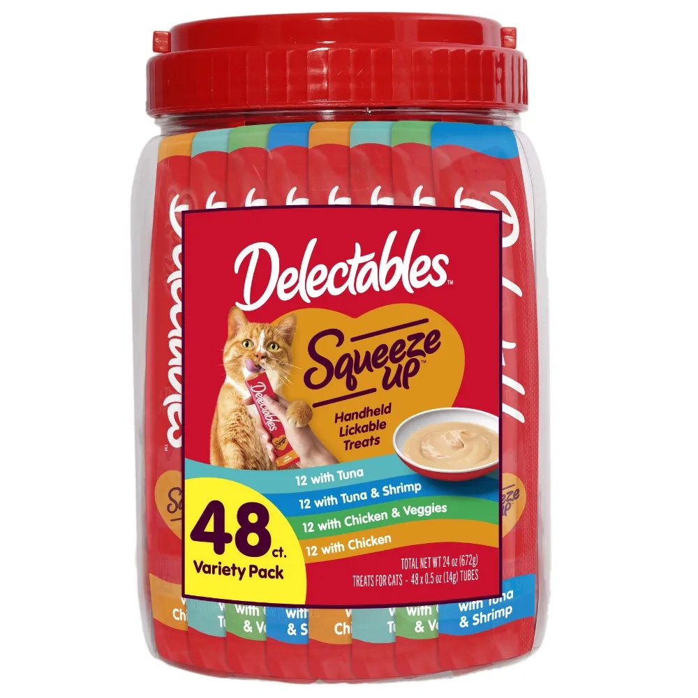

Hartz Squeeze Up Interactive Lickable Wet Cat Treats Variety Pack, 48 Count Jar