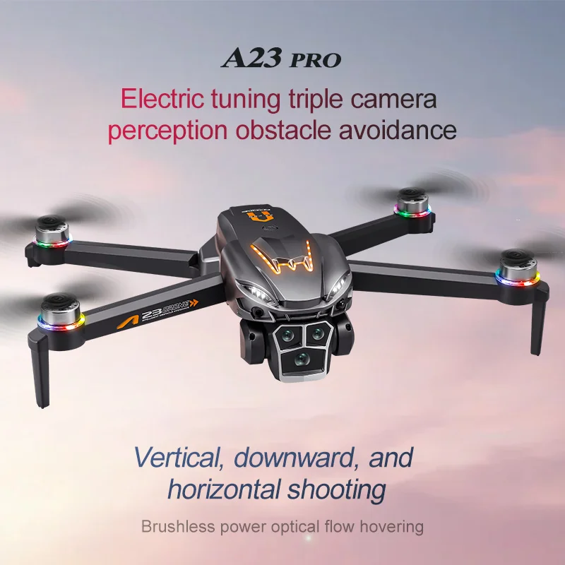 A23 Drone Color Breathing Light 4k Three Cameras Brushless Motor Fixed-point Hovering Intelligent Obstacle Avoidance Automatic