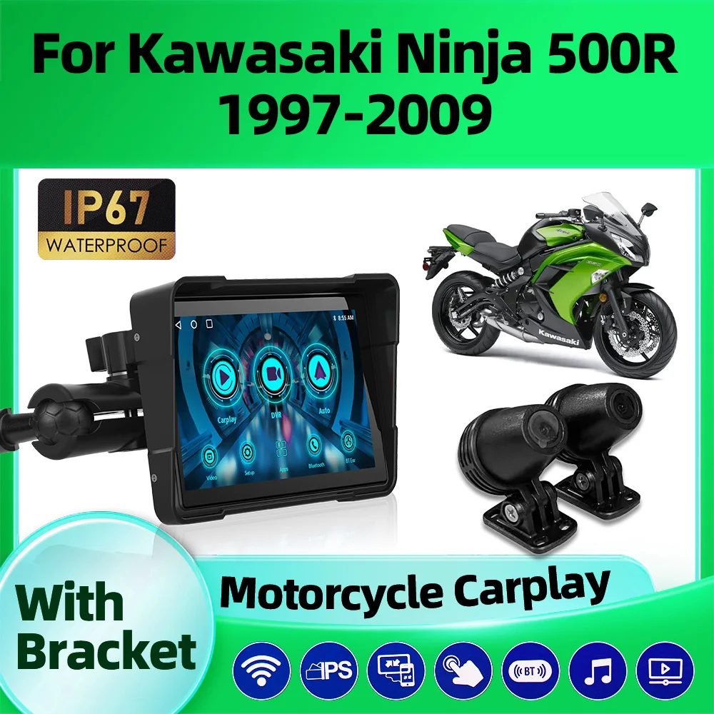 

5-дюймовый Беспроводной GPS-навигатор Carplay для мотоцикла Android, экран IP67 для Kawasaki Ninja 500R 1997-2005 2006 2007 2008 2009