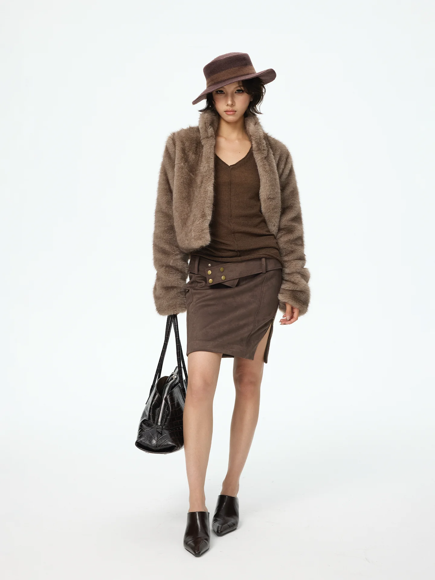 

Iteatoffice Короткое коричневое пальто с воротником-стойкой, стильный дизайн, модная женская верхняя одежда из теплой полиэстеровой ткани