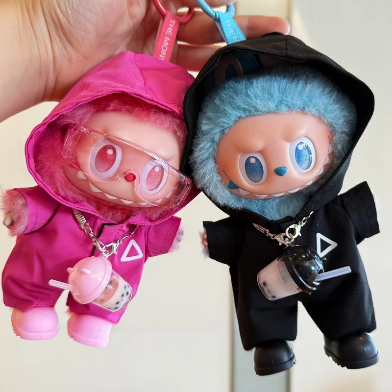 

For 17cm Labubu Fashion Doll Squid Jumpsuit Set Doll Accessories Milk Tea Cup Shoulder Bag for Labubu Cool Sunglasses