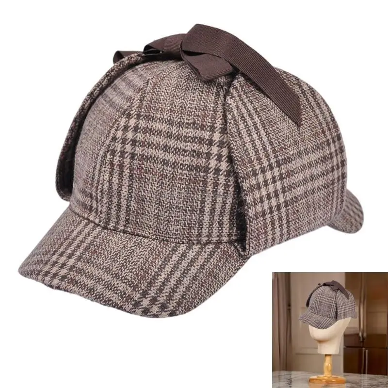  Double Border Baseball Hat Trendy Plaids Duckbills Hat Winter Ear Protecting Hat for Travel Scenarios
