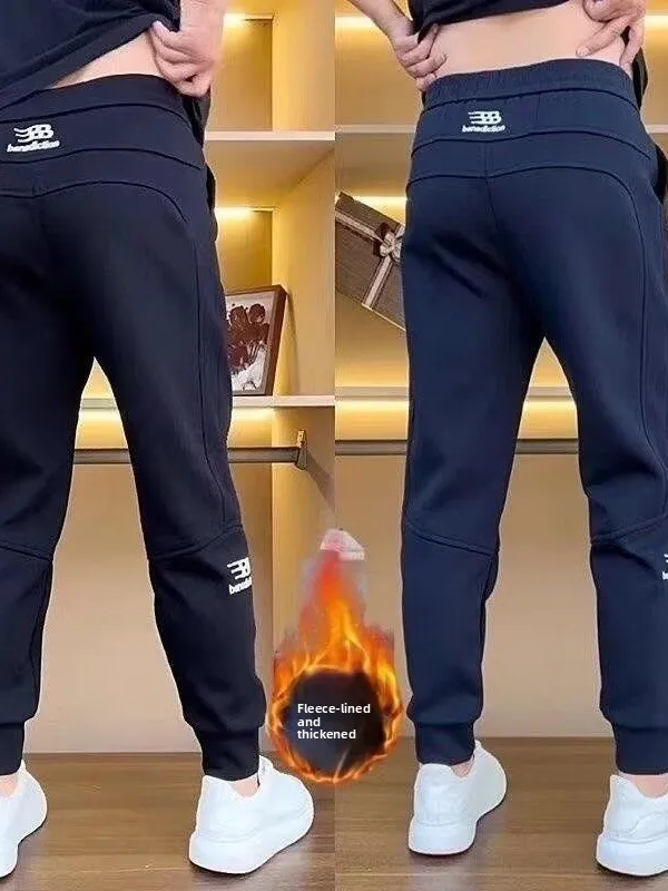 

Faionable Thiened Fce-fce-lined Slim-fit мужские повседневные брюки осень-зима новые лоскутные спортивные штаны Sle Spor