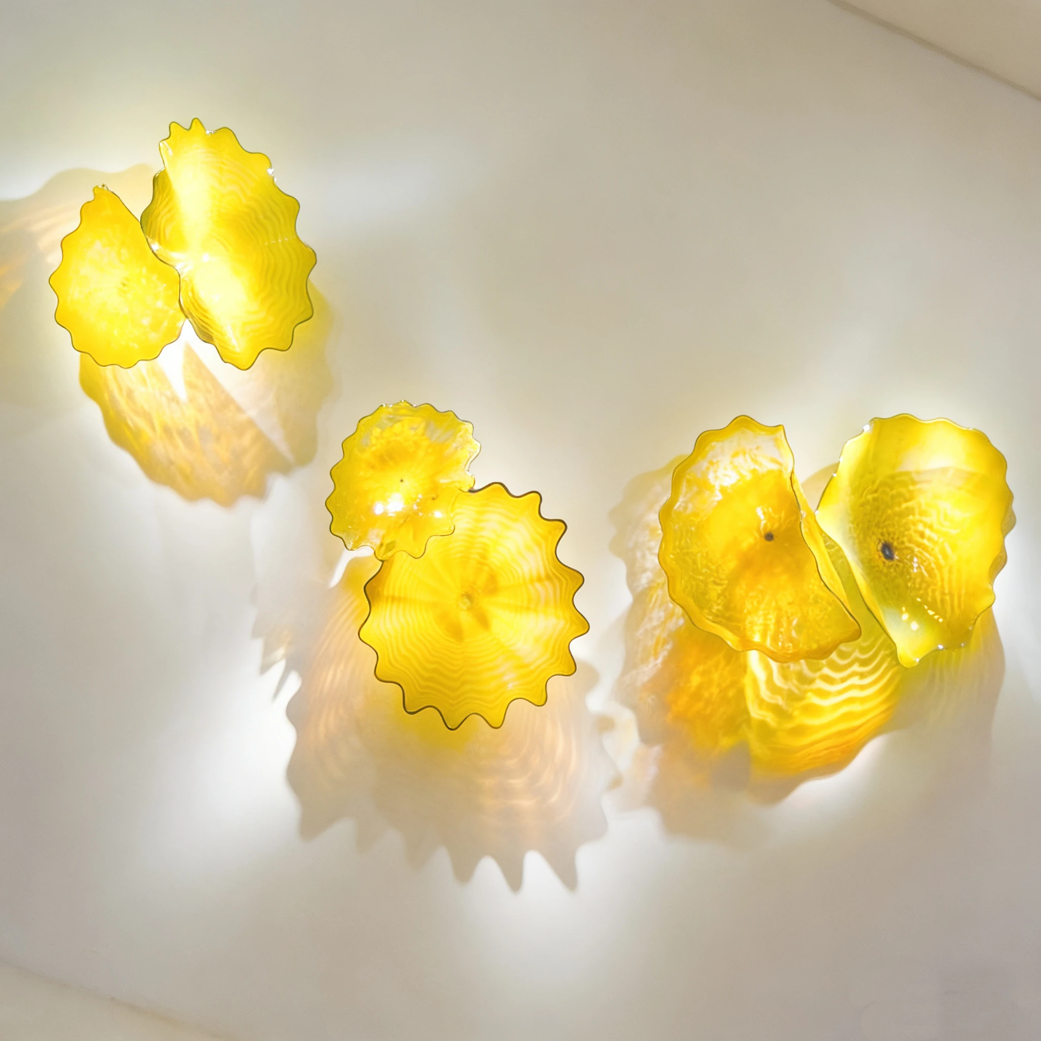 Yellow Lotus Flowers Home Decor Murano Glass Flower Plates Hand Blown Glass Wall Art