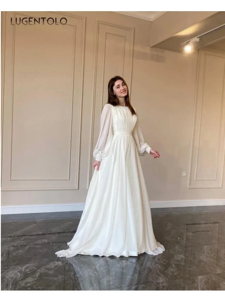 Women Princess Dress Party Elegant Big Swing Empire Autumn Female O-neck White Long Sleeve Fashion Chiffon Clothing