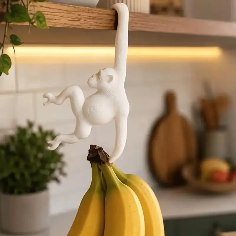Practical 3D Printed Monkey Shaped Wall Hook Plastic Decorative Banana Hook Punch-free Banana Holder for Kitchen