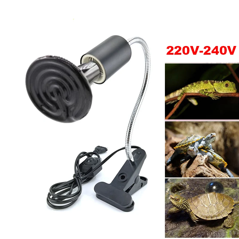 Lámpara de calefacción infrarroja para mascotas, bombilla de cerámica de 220V, lámparas para reptiles y pollos, 50W, 75W, 100W, 150W, 200W, Kit con soporte con Clip