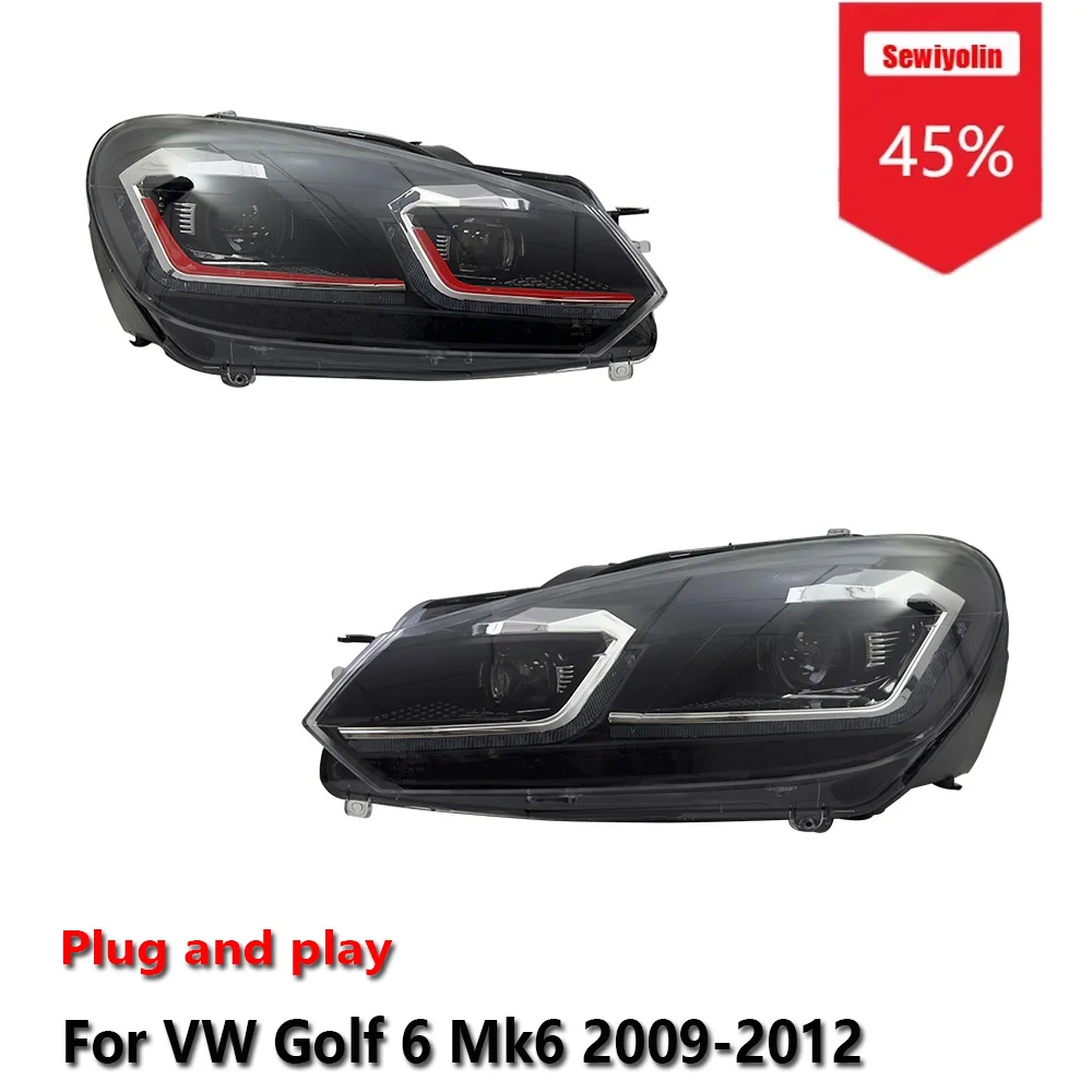 

Sewiyolin Car LED Headlight Assemblies For VW Golf 6 Mk6 2009-2012 DRL Brake Turn Signal Lamp Plug and Play