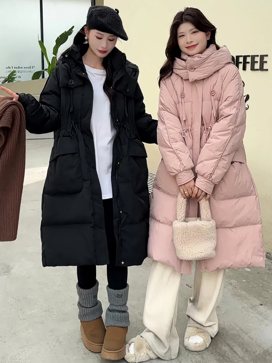 

Trendy White Du down Jaet Women's Thiened Long Coat Hat Design Winter Outerwear Commute Sle No Brand 2024 Winter