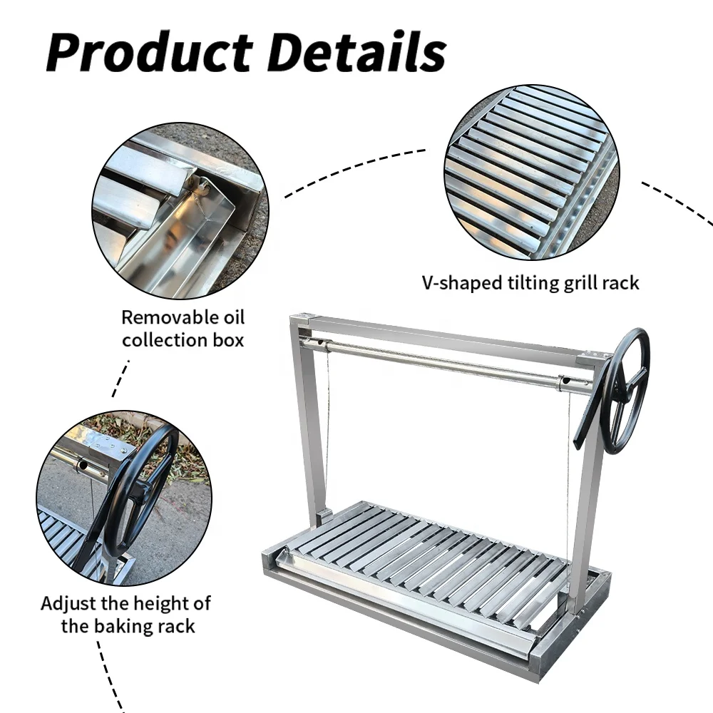 Drop-in Santa Maria Adjustable Height Argentine Parrilla Gaucho Asado Charcoal BBQ Grill Built-in Brick Outdoor Kitchen Barbecue