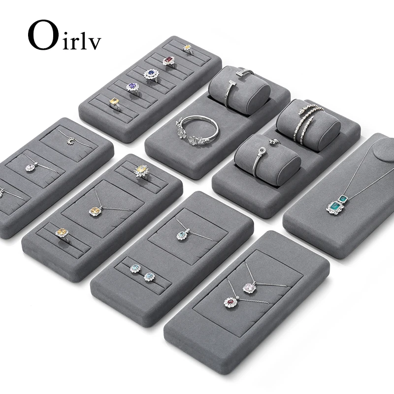 Oirlv Professional Microfiber Jewelry Display Set for Earring Ring Necklace Bangle Shop Trays Counter Jewelry Display Props New